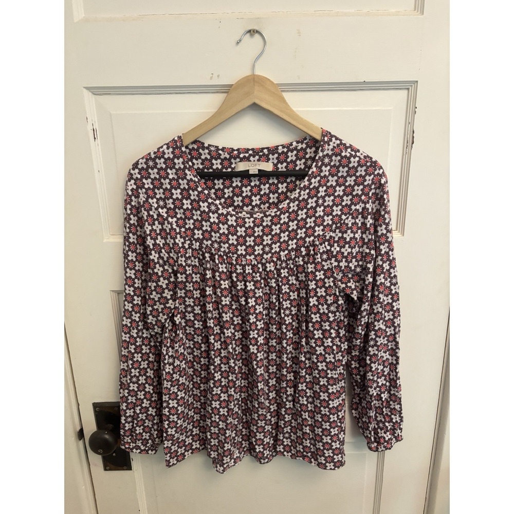 Loft Women's Purple Floral Long Sleeve Top Blouse Size Small